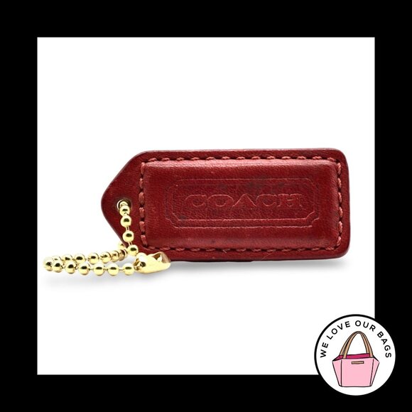 2" Medium Y2K VINTAGE COACH Red Leather Brass Fob Bag Charm Keychain Hang Tag - Picture 1 of 1